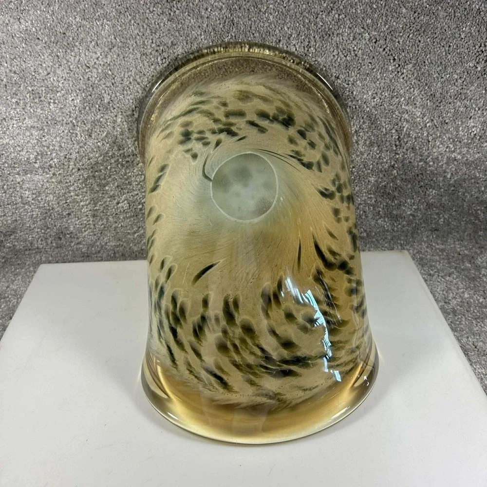 Featherlike Art Glass Bowl Amber Brown Mottled Pinched Rim Centerpiece Vase‎